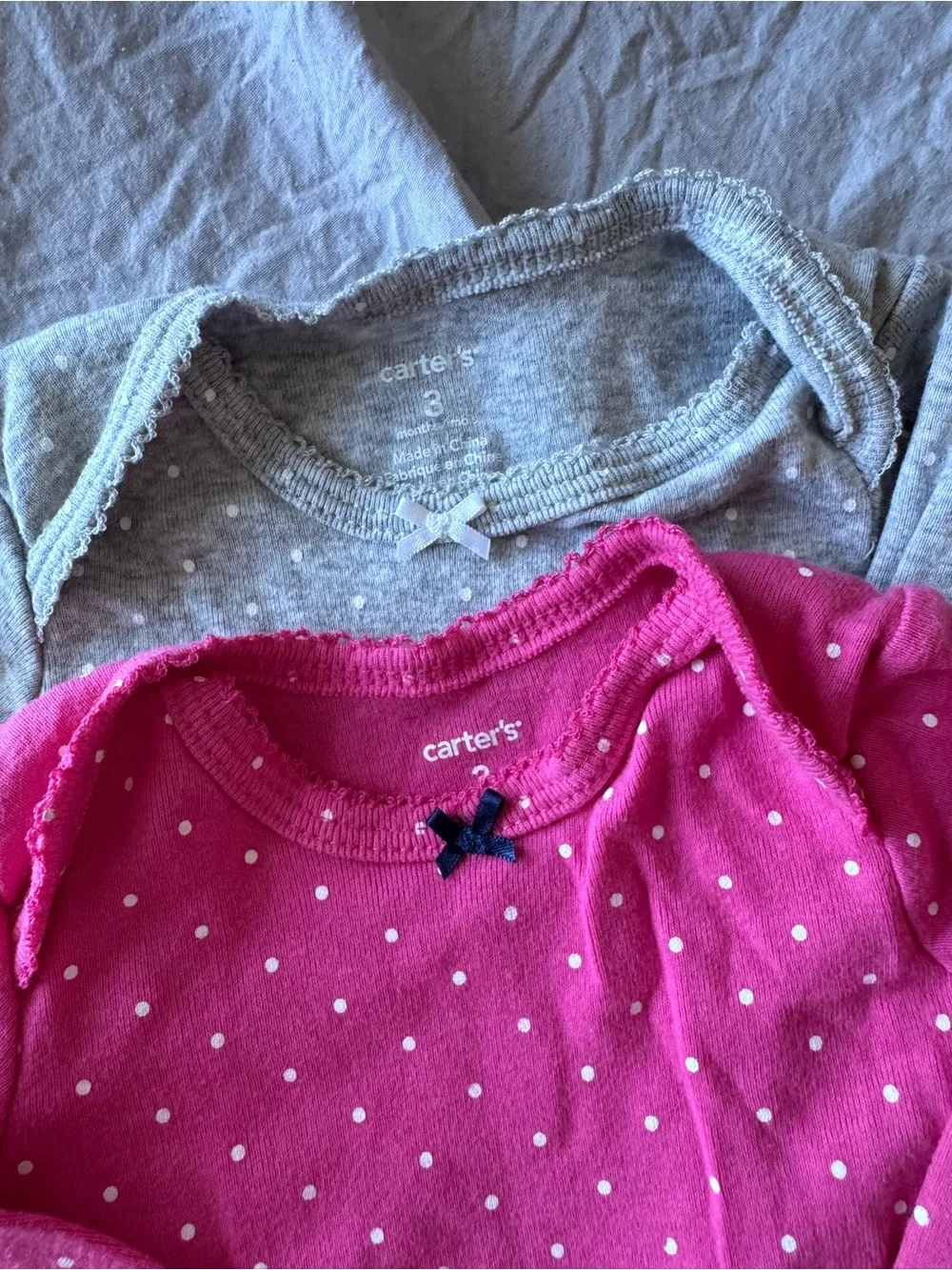 Carter's Hot Pink and Grey Polka Dot Long-Sleeve Bodysuit- 2 pack